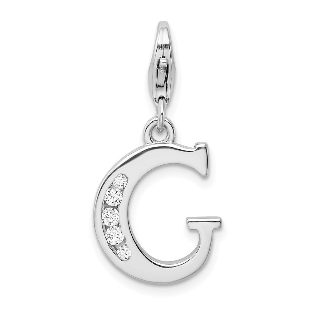 925 Sterling Silver Polished Cz Letter G Initial Bracelet Charm Lobster Clasp